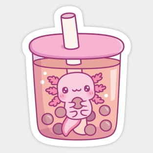 Cute Axolotl In Bubble Tea Funny Sticker